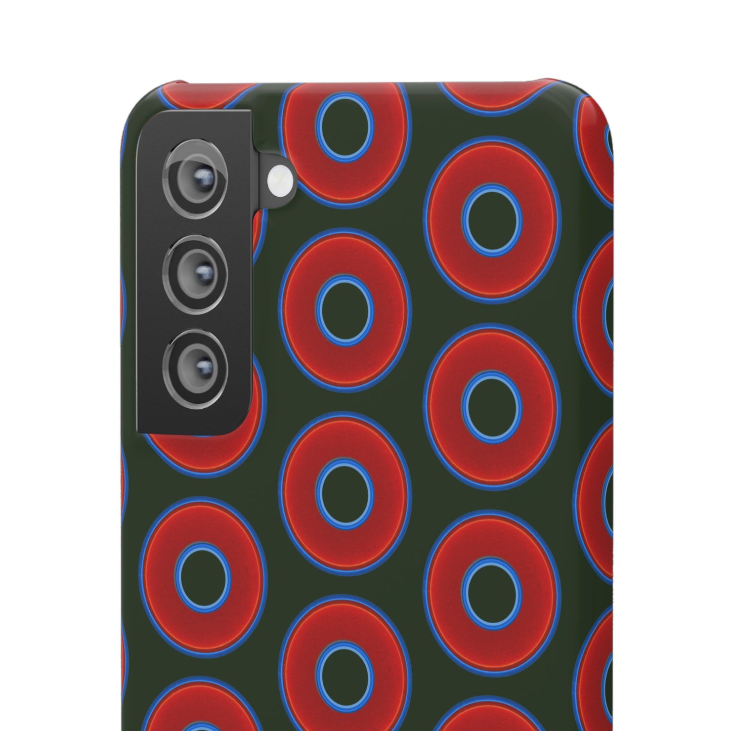Lumpy Donut Snap Case - red vivid donut print w/deep forest green background