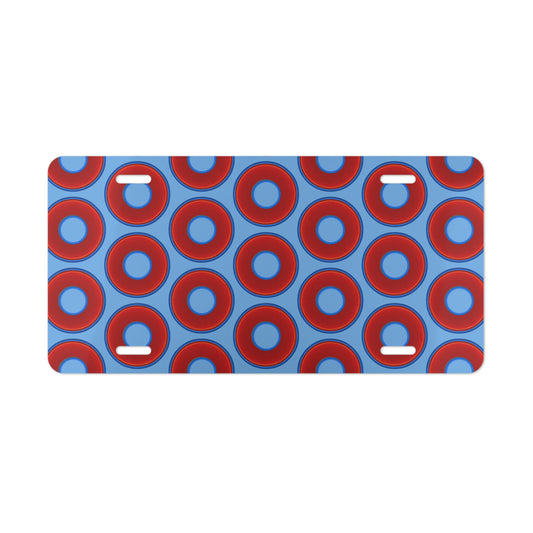 Lumpy Donut Vanity Plate - red vivid donut print w/light blue background