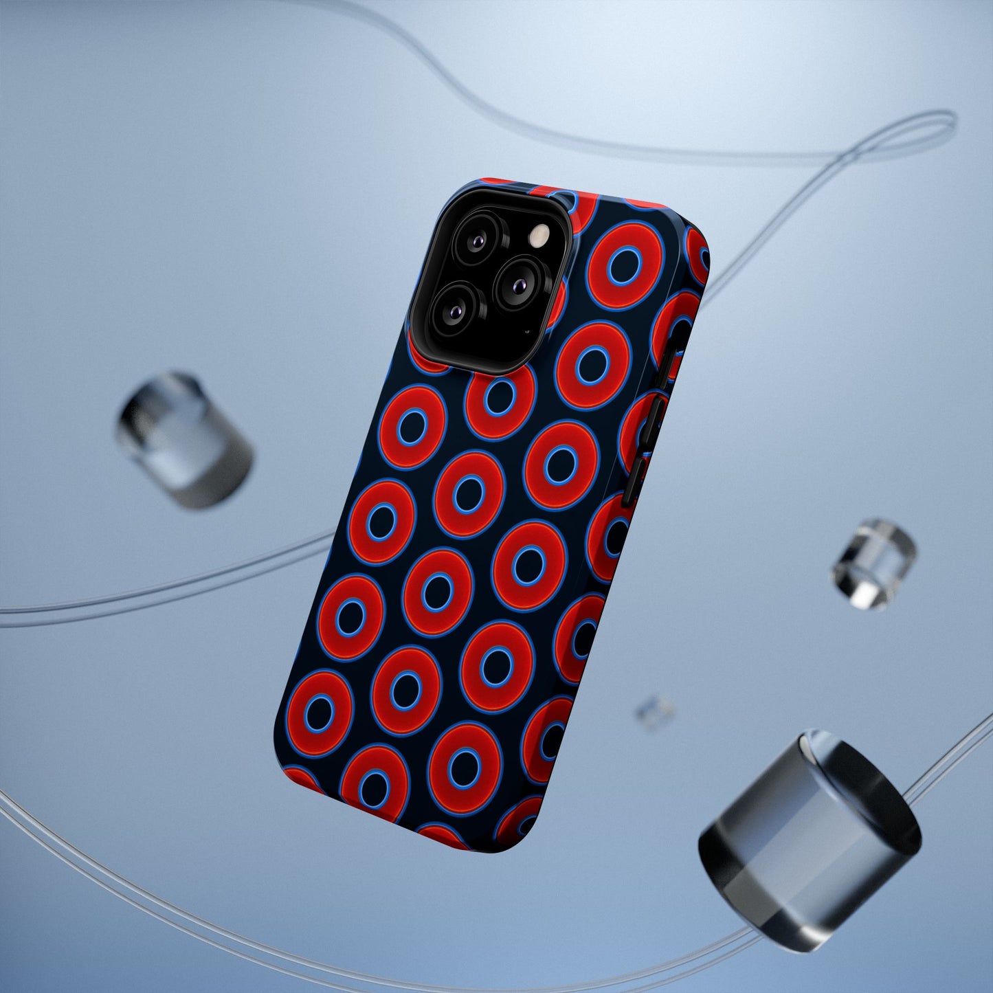 Impact-Resistant Lumpy Donut Case - red vivid donut print w/blue charcoal background