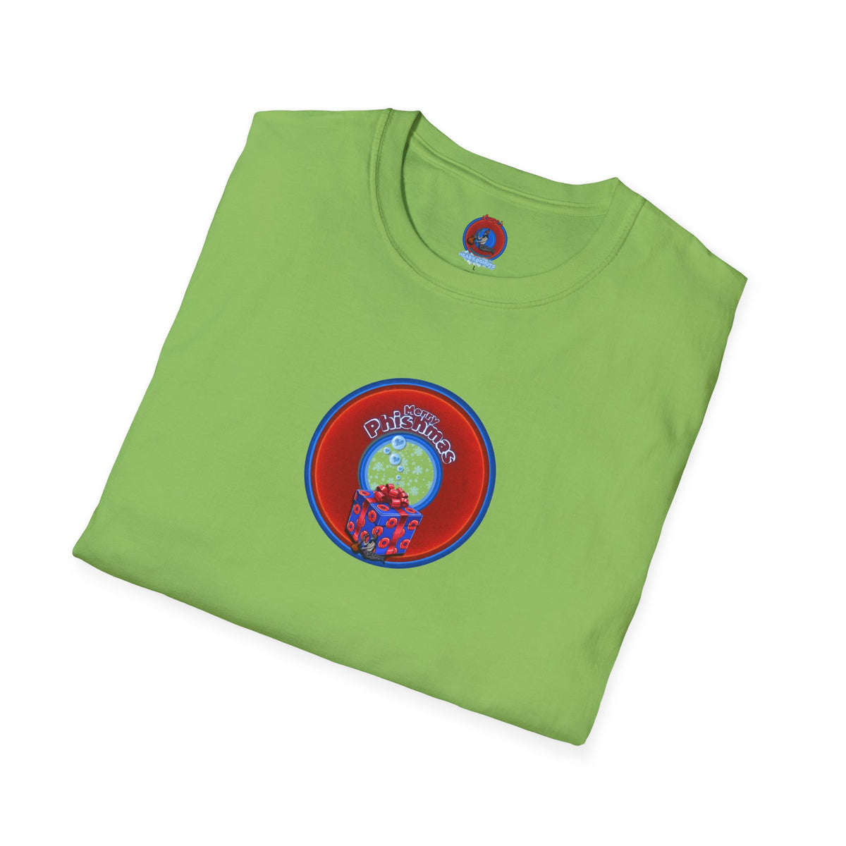 Classic Donut Tee - Unisex Soft-Style - "Phishmas Caroler's Tee " - vivid red/blue donut - variant 3