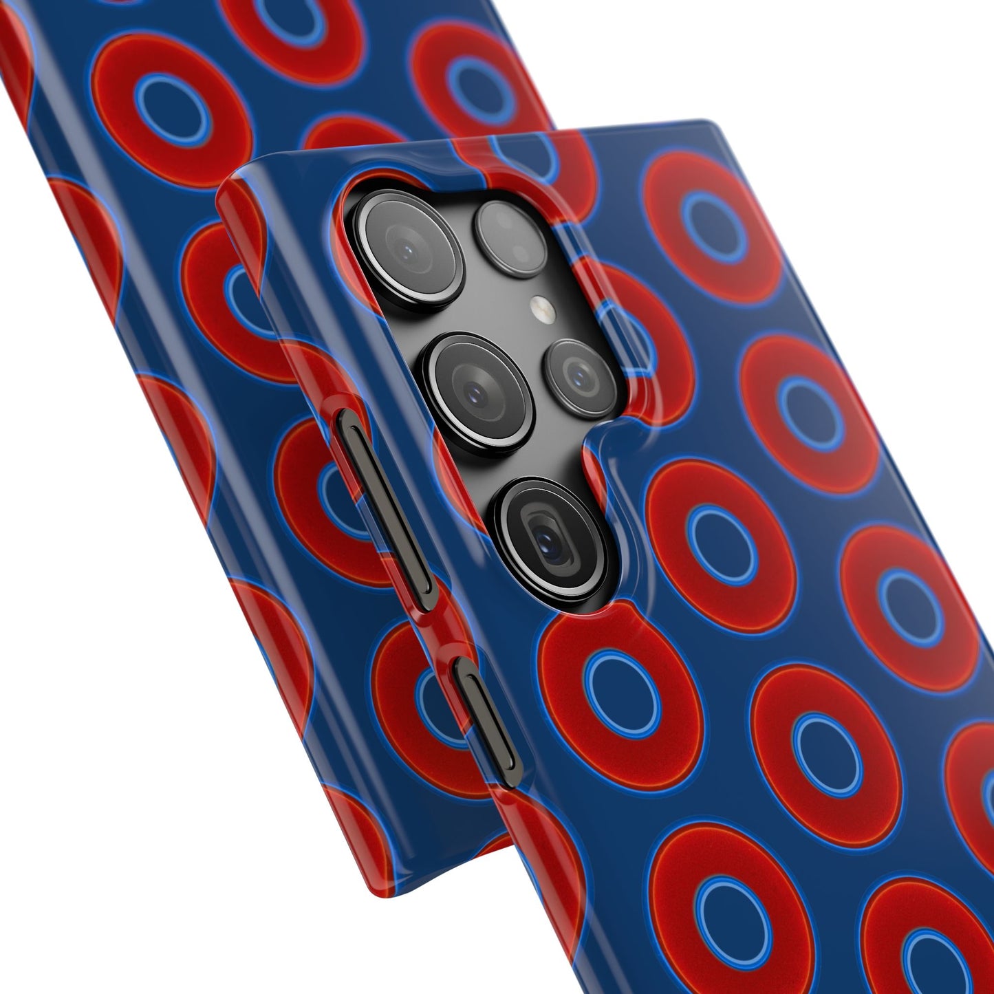 Lumpy Donut Snap Case - red vivid donut print w/Atlantic navy blue background