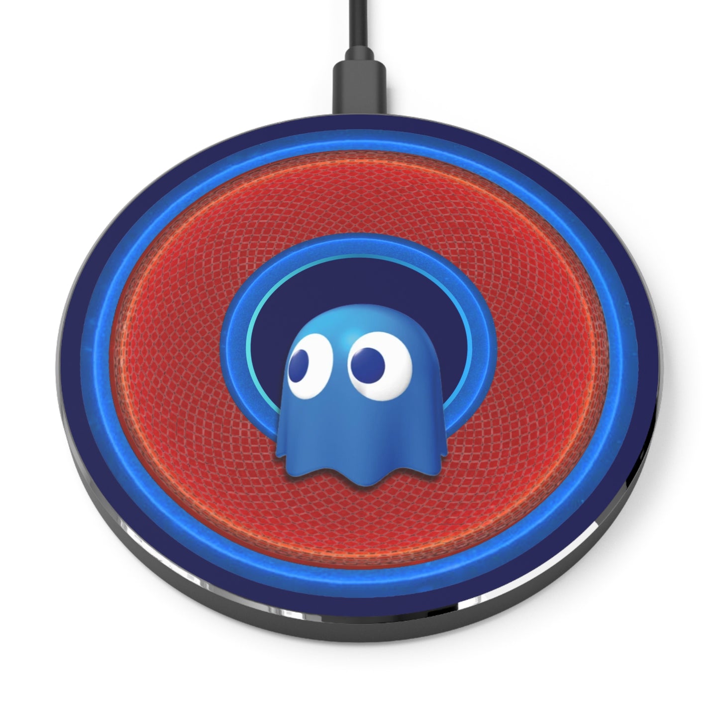 The Flow - Wireless Lumpy Donut Chargers - "Story of the Wireless Donut Charger" - rustic blue donut w/navy blue background - variant 1