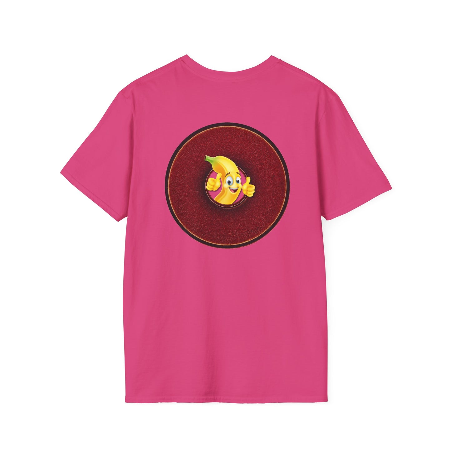 Classic Donut Tee - Unisex Soft-Style - "Dis sheet, it's bananas!" - series 1.0 - variant 4- dark red donut
