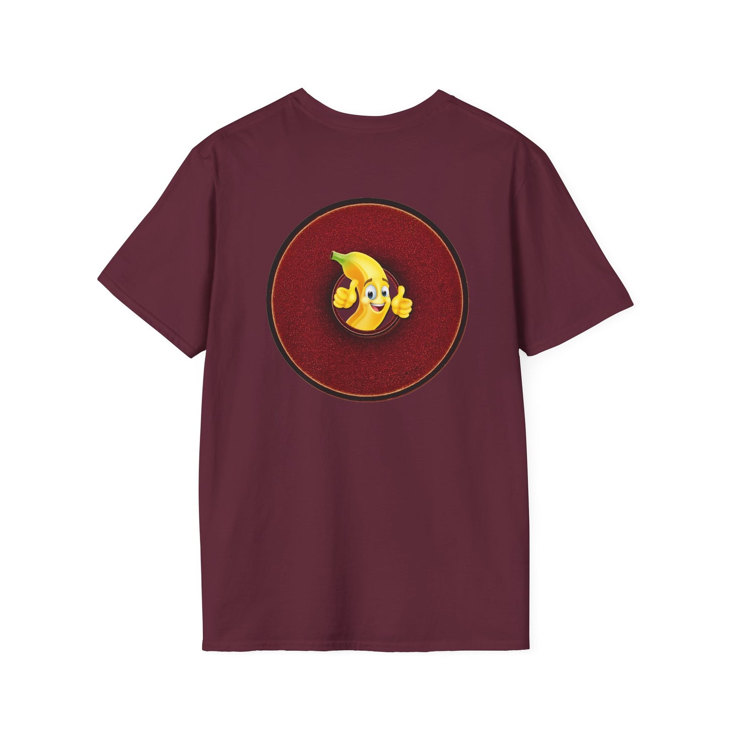 Classic Donut Tee - Unisex Soft-Style - "Dis sheet, it's bananas!" - series 1.0 - variant 4- dark red donut