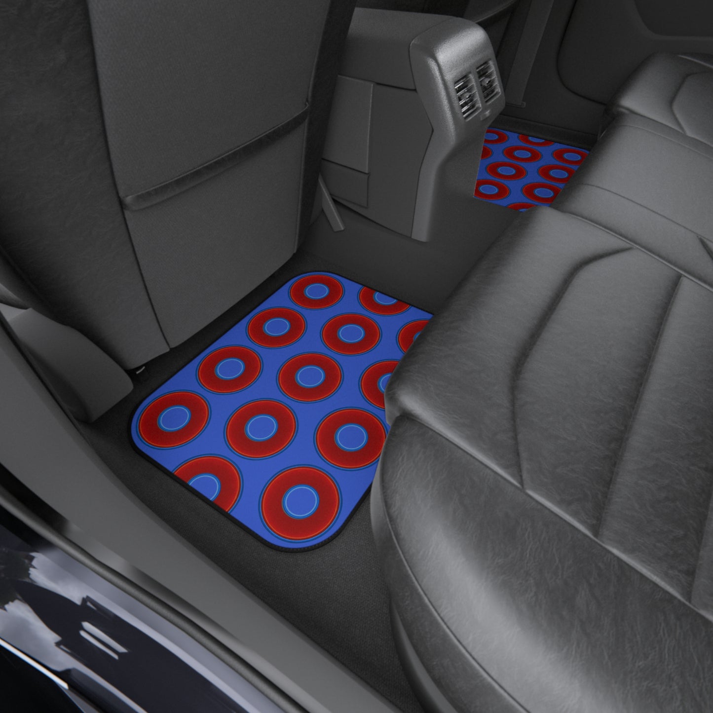 Contacted Car Mats - vivid donut print w/royal blue background