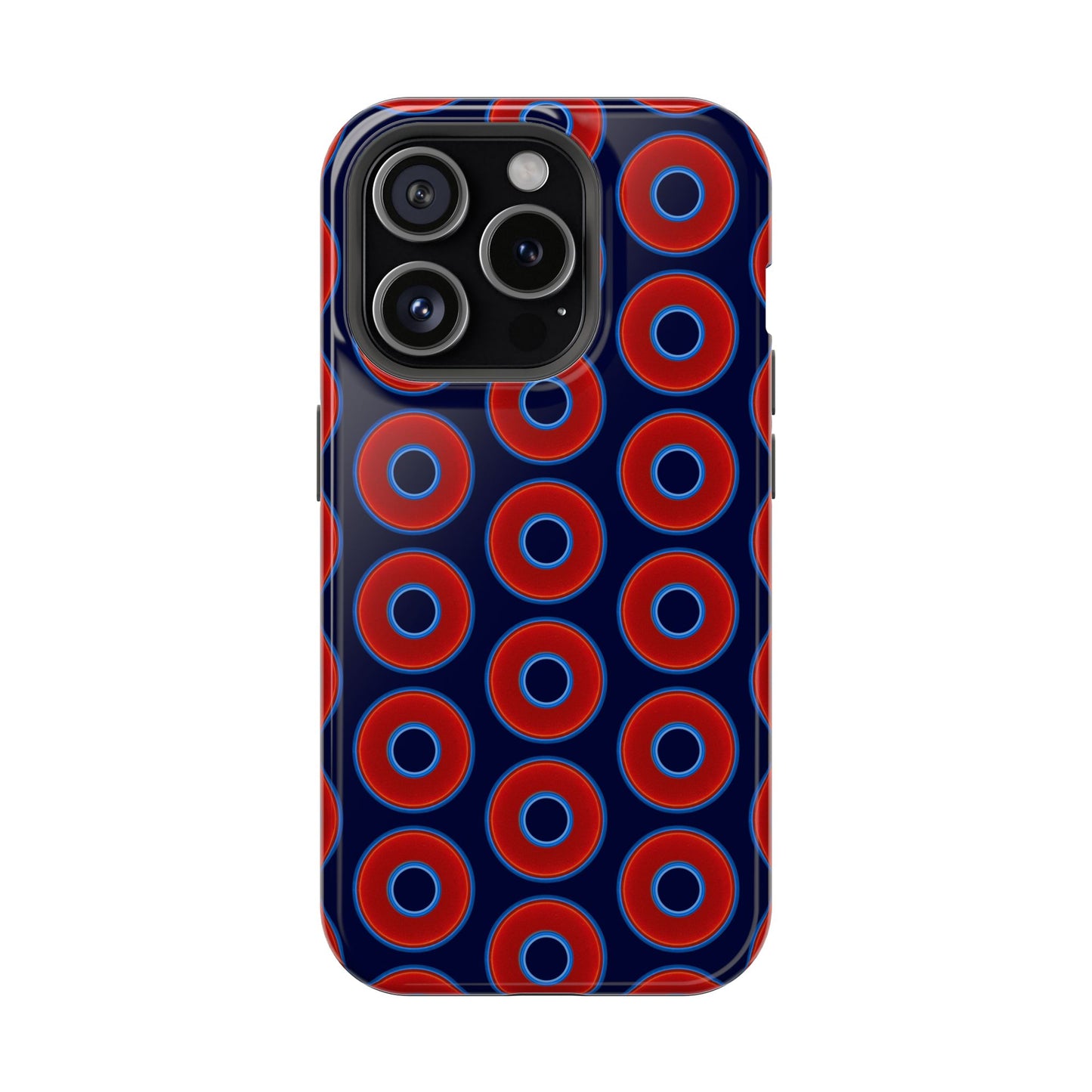 Impact-Resistant Lumpy Donut Case - red vivid donut print w/dark navy blue background