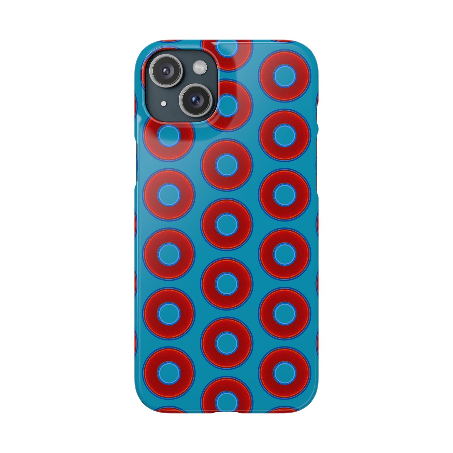 Lumpy Donut Snap Case - red vivid donut print w/aquamarine blue background