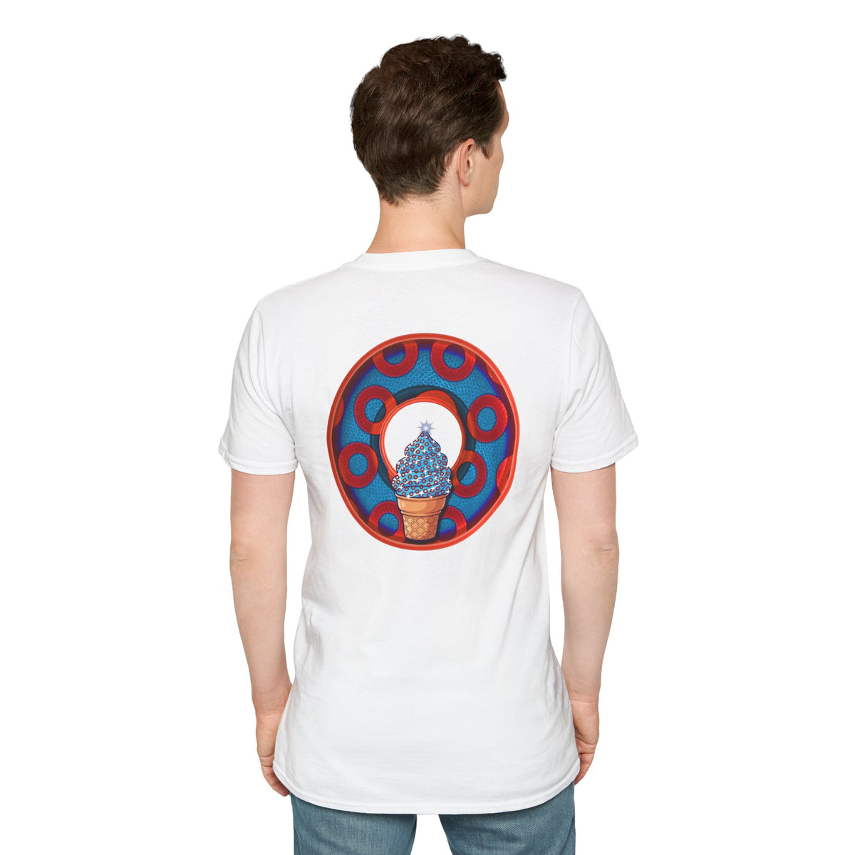 Classic Donut Tee - Unisex Soft-Style - "We All Scream It's ICE Cream" - blue/red rustic paradox donut