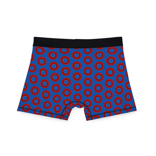 Men's Donut Boxers - red vivid donuts w/dark royal blue background
