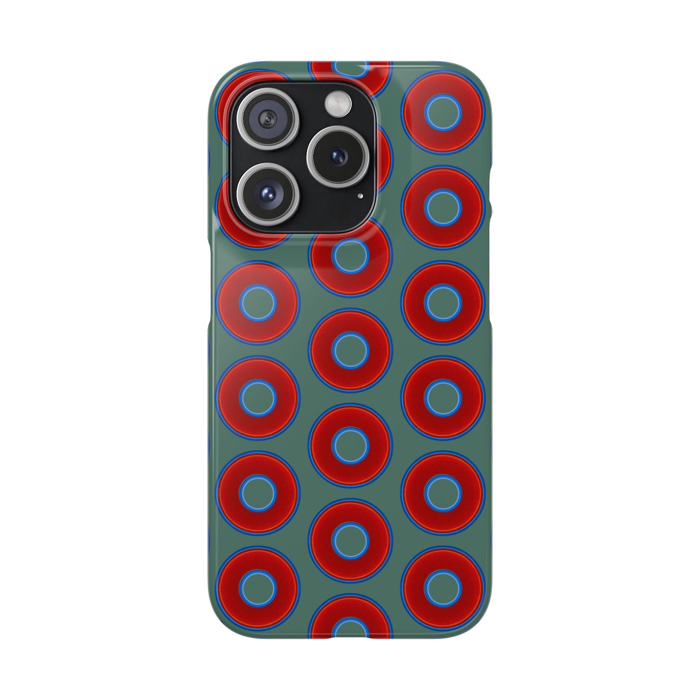 Lumpy Donut Snap Case - red vivid donut print w/Fenway green background