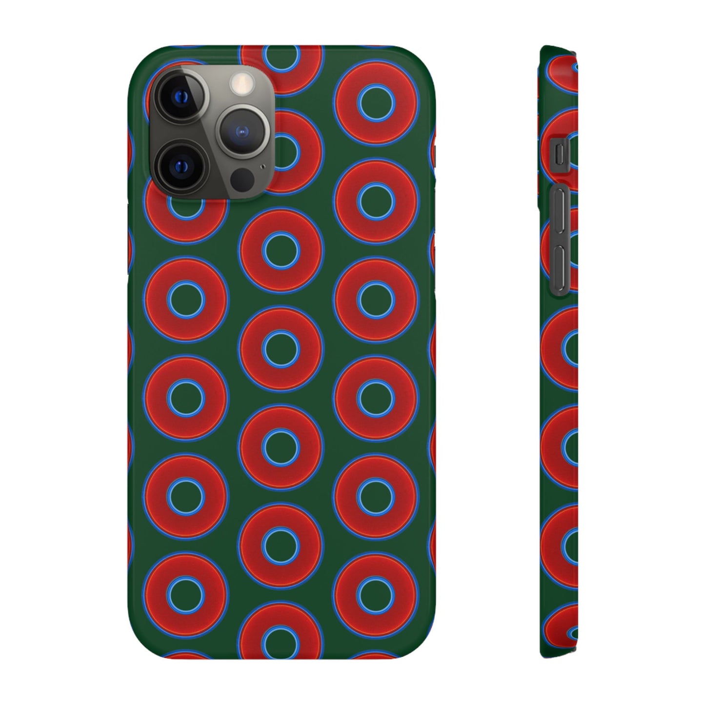 Lumpy Donut Snap Case - red vivid donut print w/deep pond green background