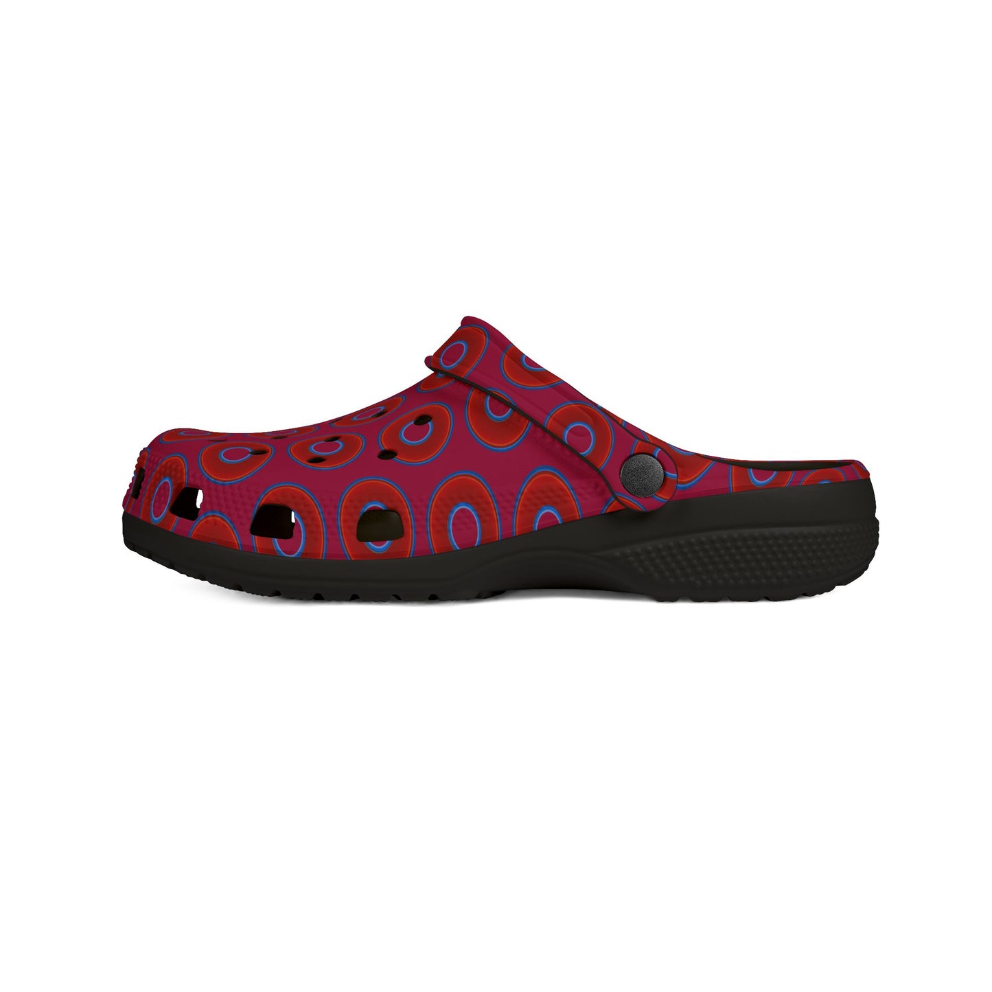 Spatchcocks - donut slip-on shoes - vivid red donuts w/dark magenta background [unisex]