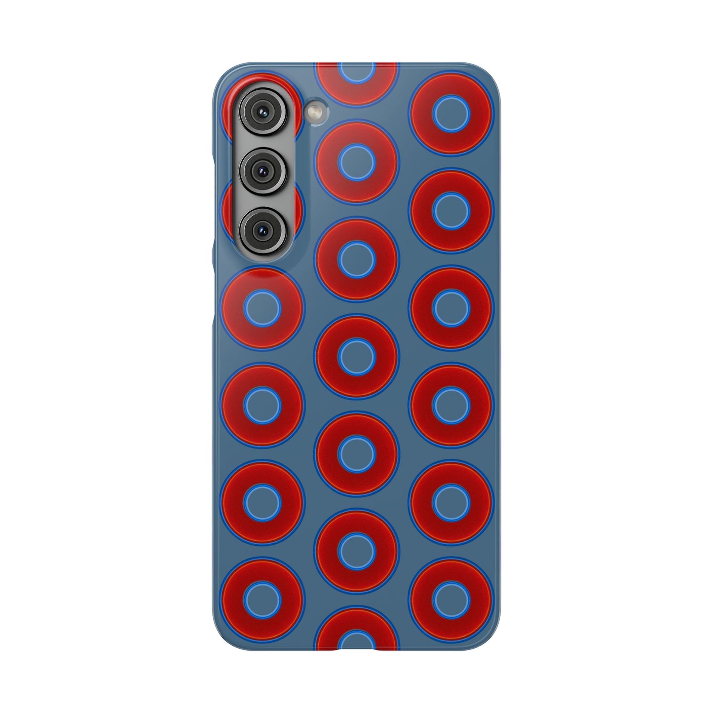 Lumpy Donut Snap Case - red vivid donut print w/steel blue background