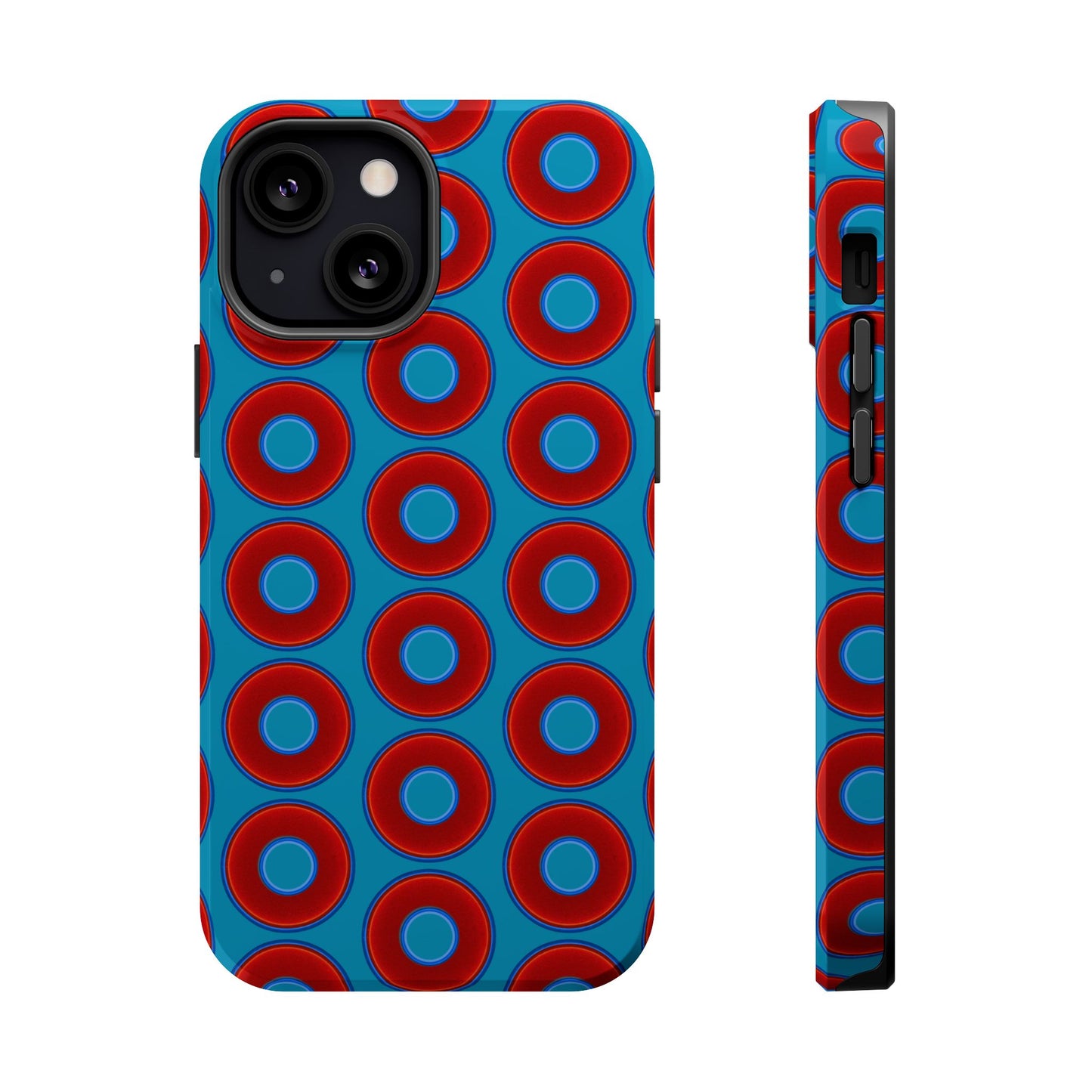 Magnetic Tough Donut Case - red vivid donut print w/aquamarine blue background