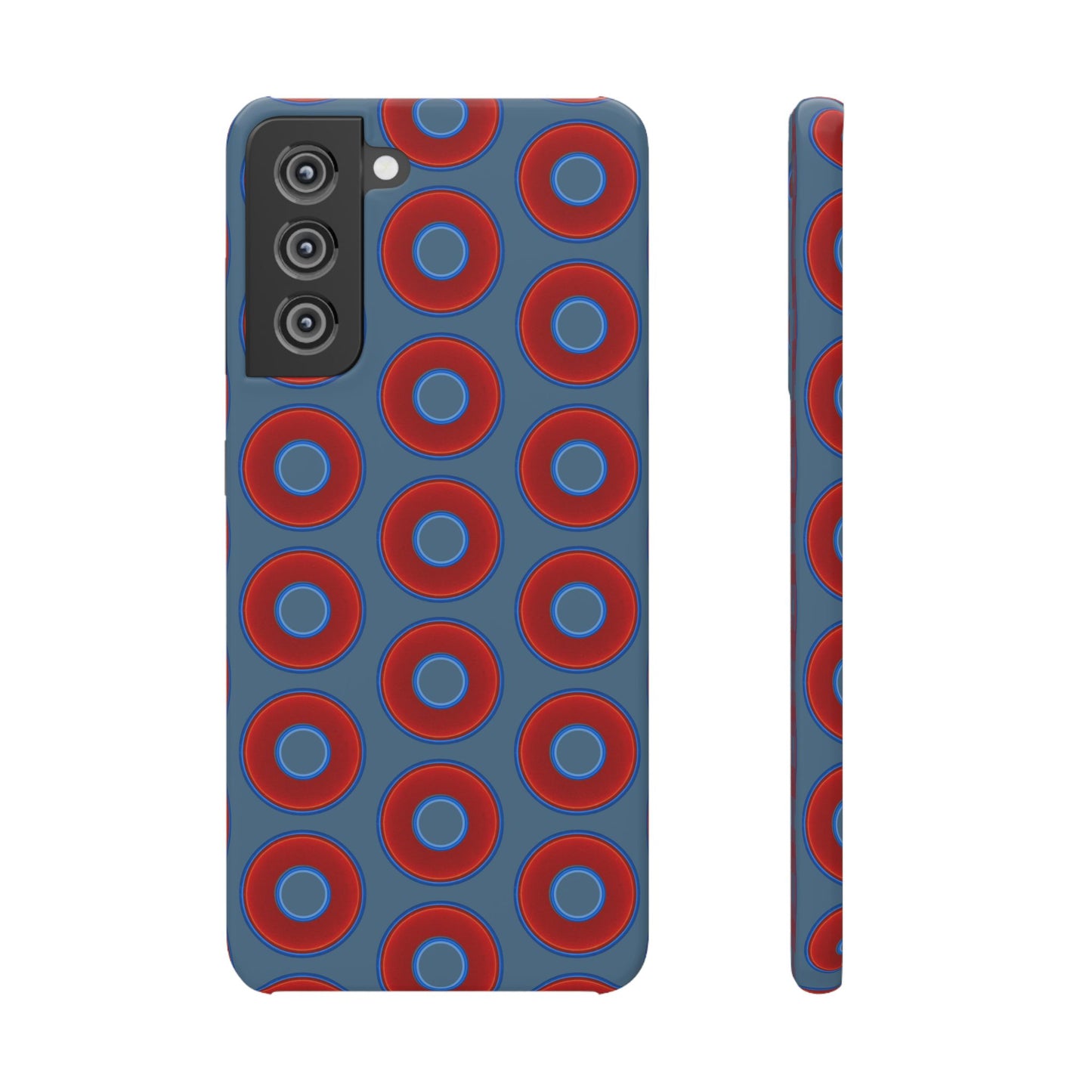 Lumpy Donut Snap Case - red vivid donut print w/steel blue background