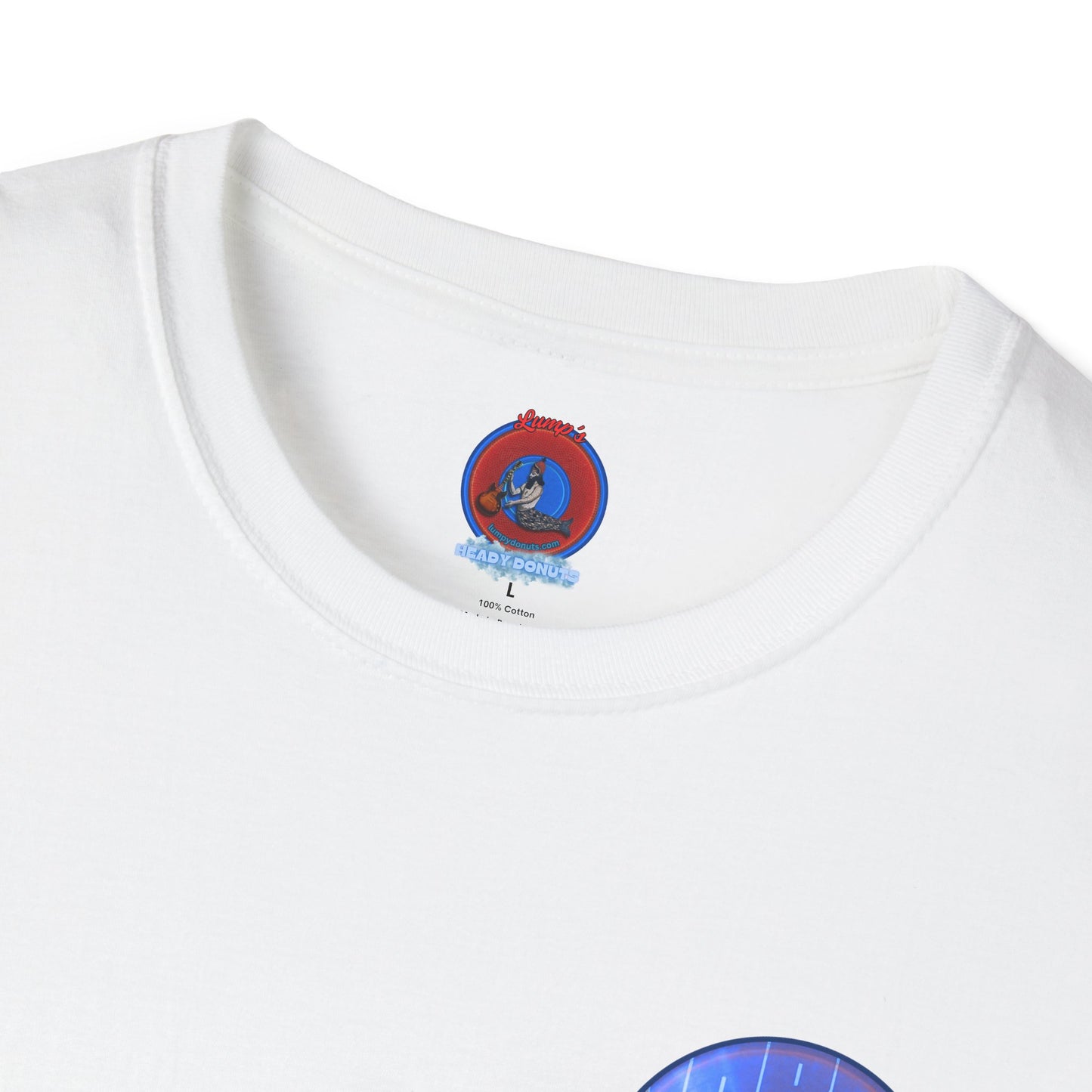 Classic Donut Tee - Unisex Soft-Style - "Harry Left His Shirt" - series 1.0  - variant 3 - purple/blue donut