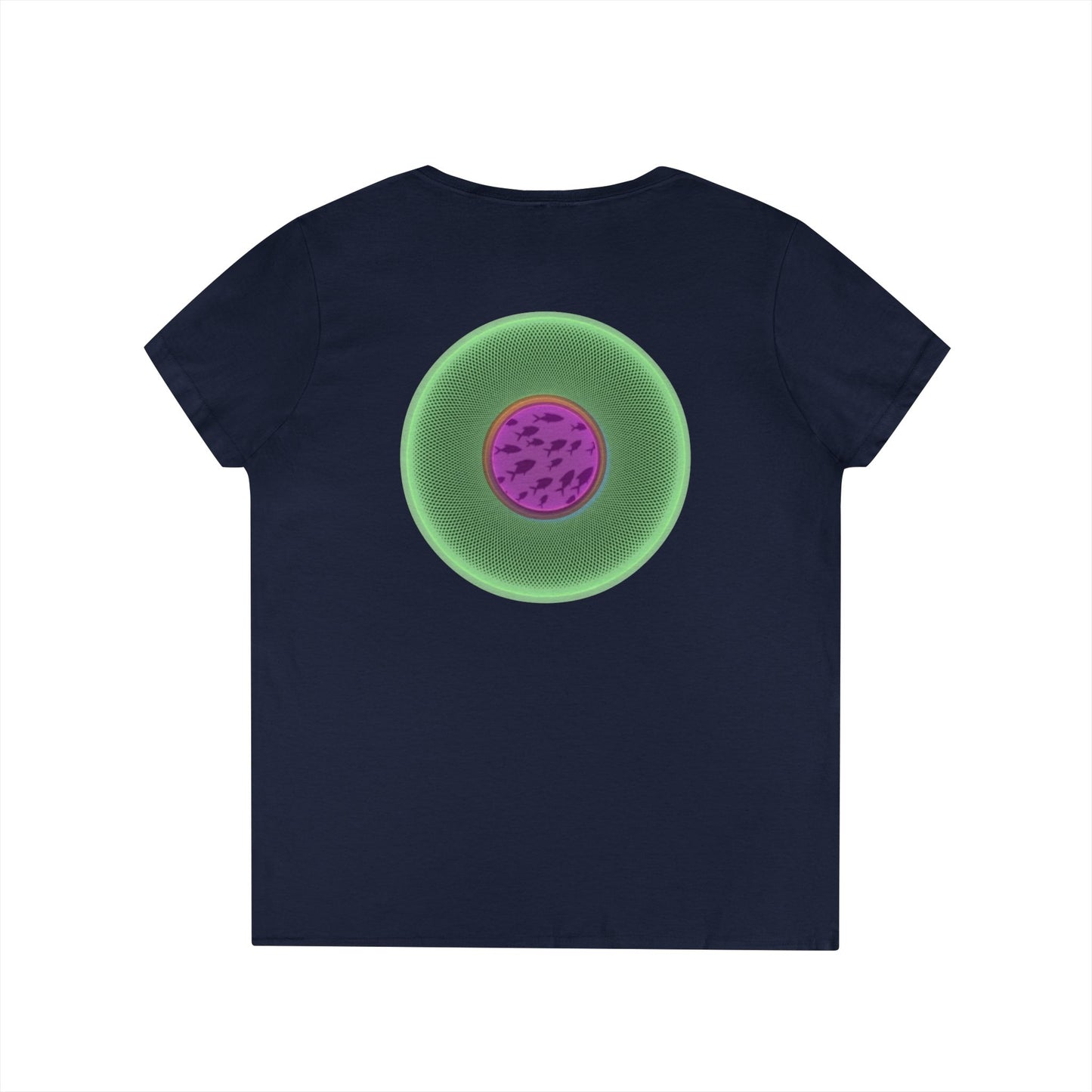 Women's Donut V-Neck Tee - "If I'm Swimming By" - variant 3 - light green/magenta phatty donut w/