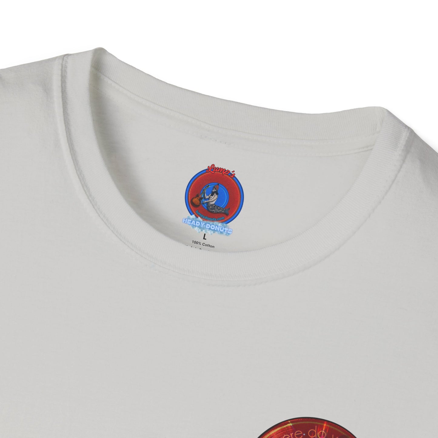 Classic Donut Tee - Unisex Soft-Style - "Harry's Hoodlum Donut" - series 1.0  - variant 1 - red donut/lights on