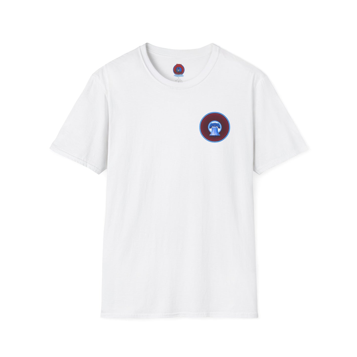 Classic Donut Tee - Unisex Soft-Style - "Brotherly Donuts Jawn" - vivid dark purple-red/light blue donut