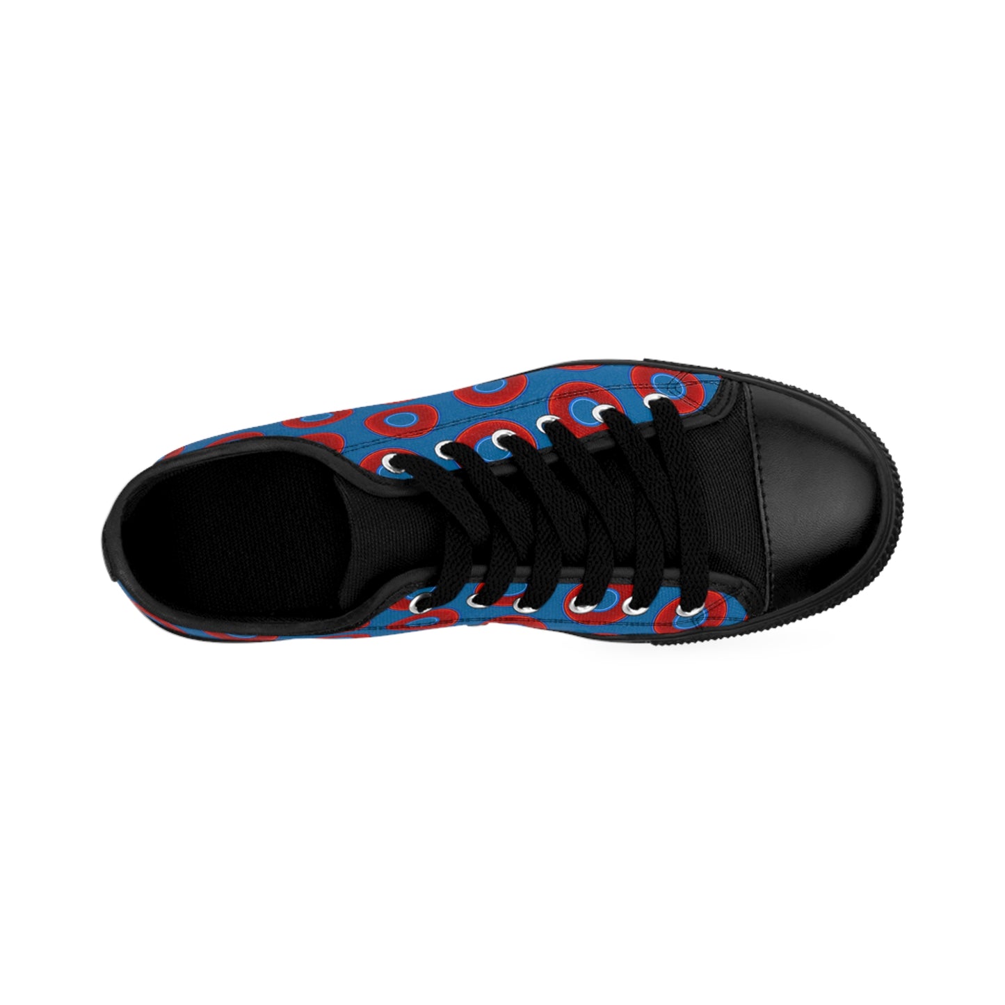 Men's Cushiony Convectors - Low Top - large red vivid donut print w/wavy navy background