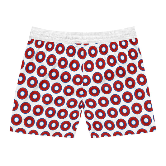 Men's Lumpy Swim Trunks - vivid red donut print w/white background
