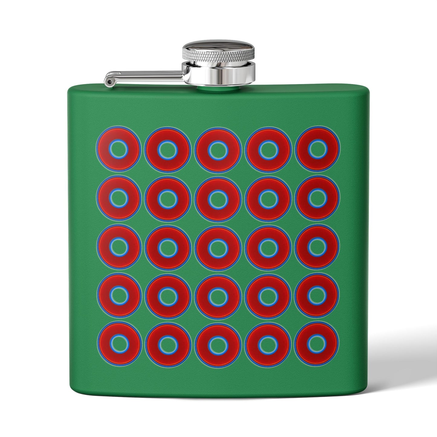 Lump's Donut Flask 6 oz - Lumpy Donut Print - red donuts - [*w/your choice of 9 backgrounds]
