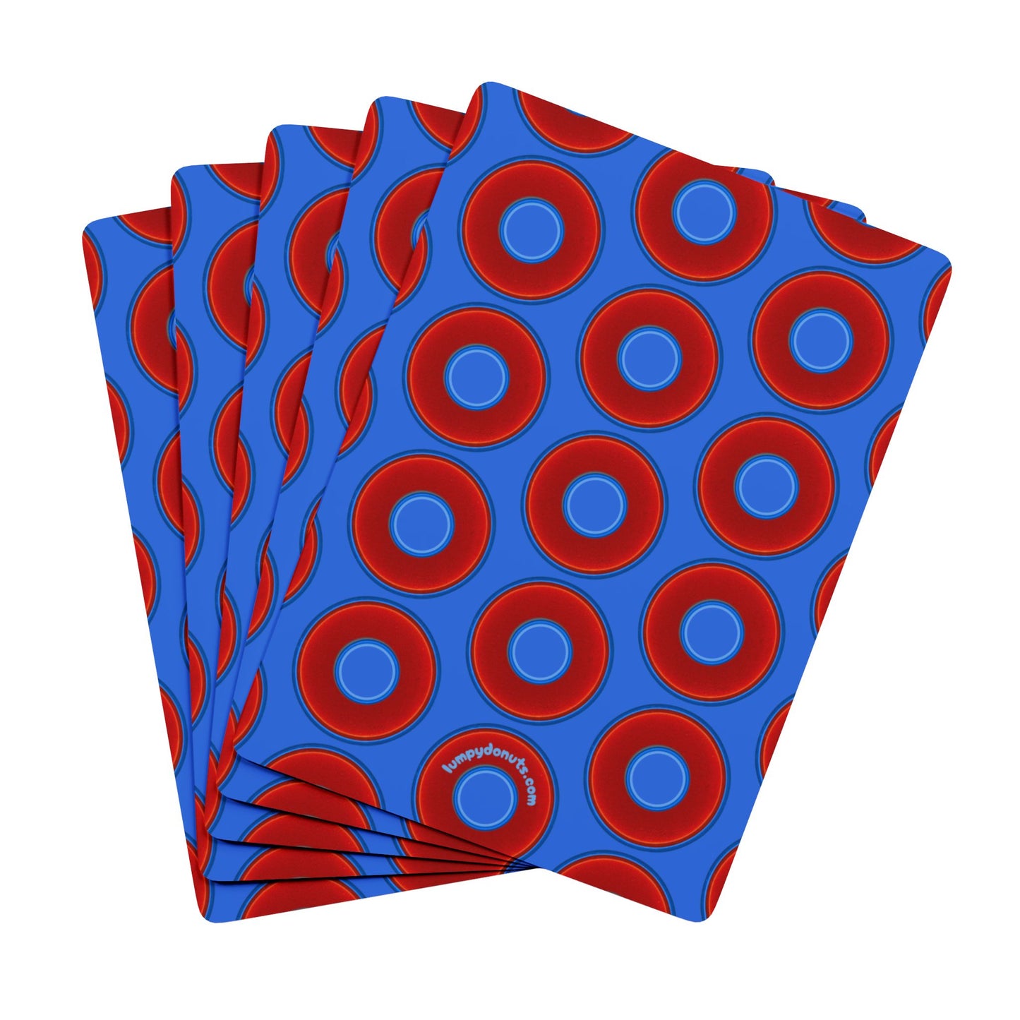 Lumpy Donut Playing Decks - 52-cards - red vivid donuts w/medium royal blue background