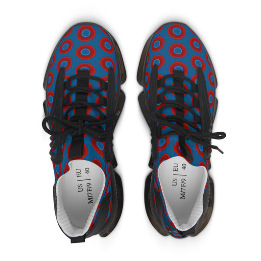 Women's Donut Kicks - red vivid donut print w/wavy navy blue background