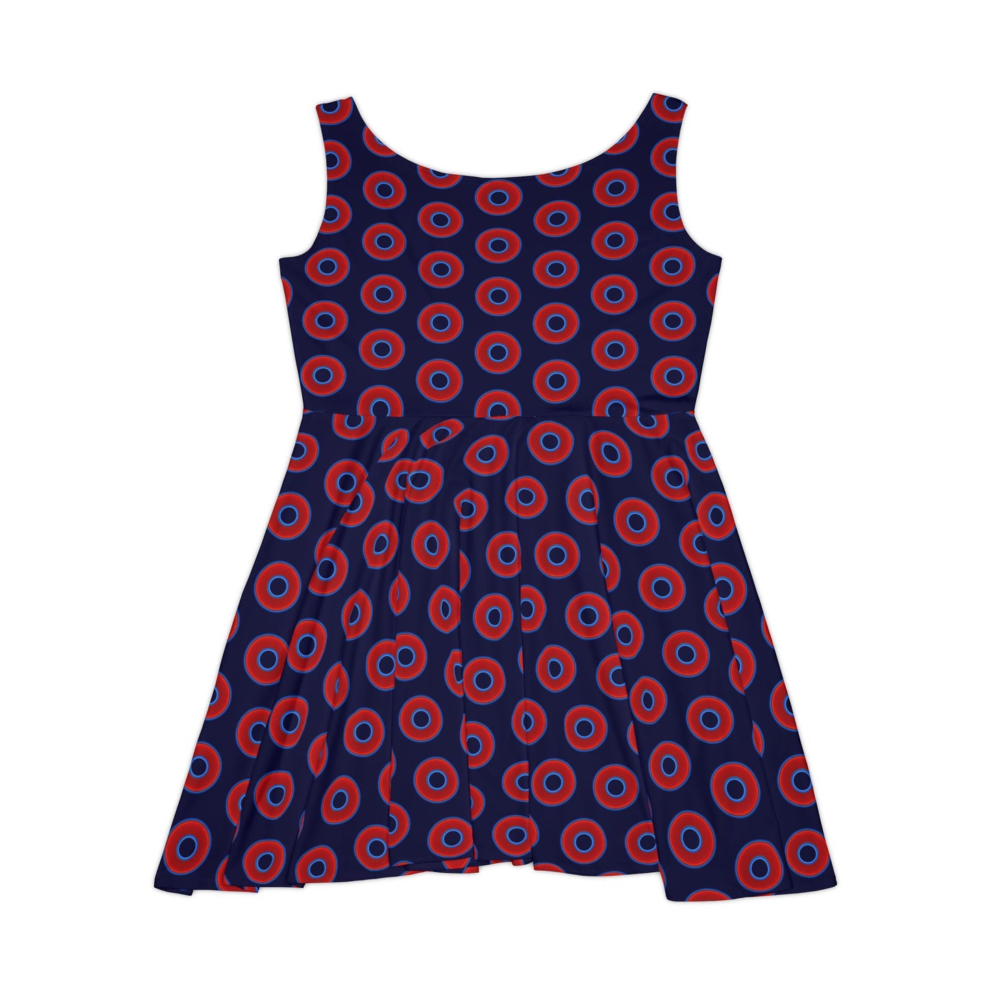 Women's Skater Donut Dress - vivid red donut print w/midnight blue background