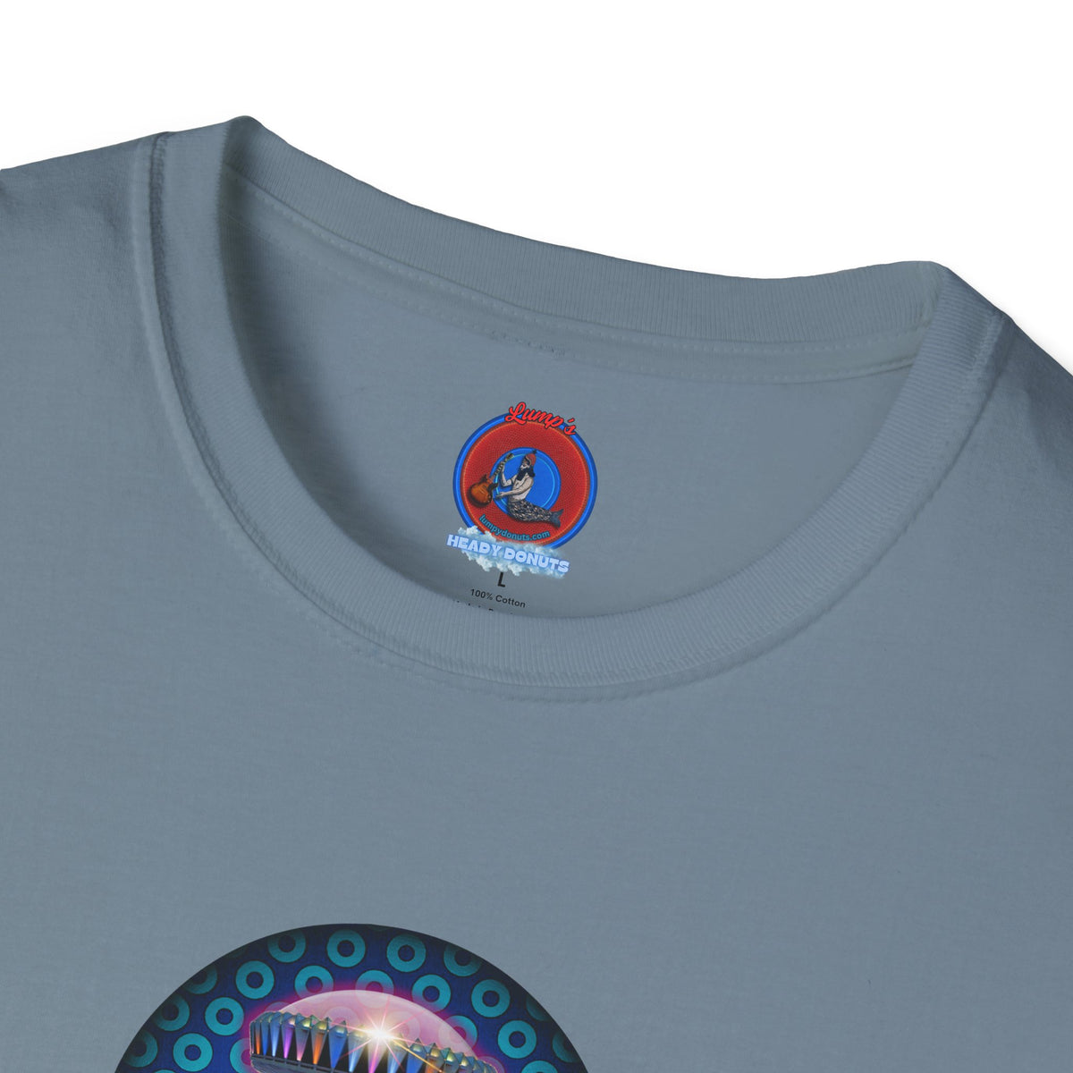 Classic Donut Tee - Unisex Soft-Style - "Donuts now Served on the Mothership" - series 1.0  - variant 3  - blue/light blue donut