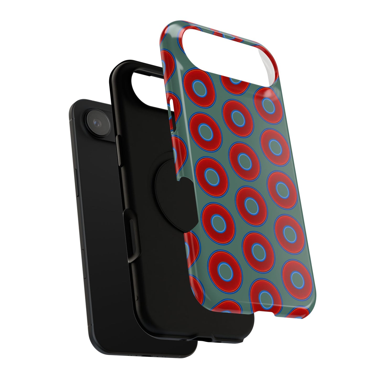 Impact-Resistant Lumpy Donut Case - red vivid donut print w/Fenway green background