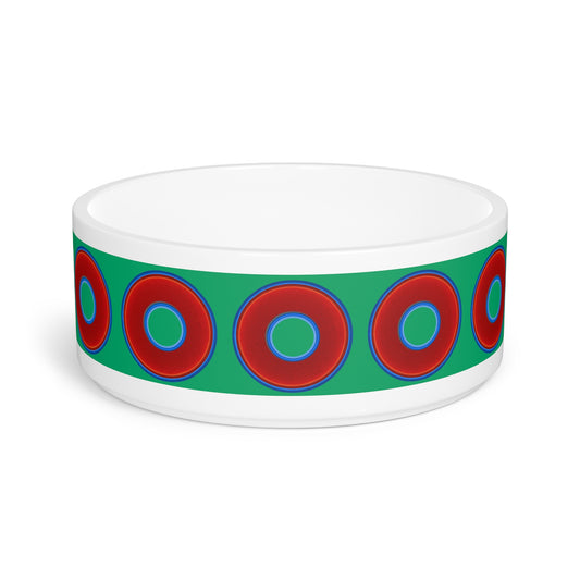 16 oz Lumpy Pet Bowl - vivid red donuts w/jade green background