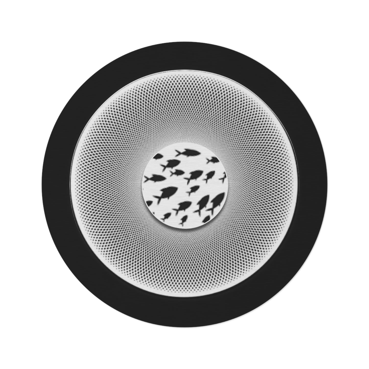 Round Room - 5 ft x 5 ft Lumpy Donut Rug - "Swimming by this Rug" - light black/white phatty donut w/black background - variant 1