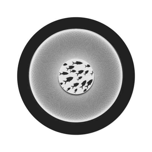 Round Room - 5 ft x 5 ft Lumpy Donut Rug - "Swimming by this Rug" - light black/white phatty donut w/black background - variant 1