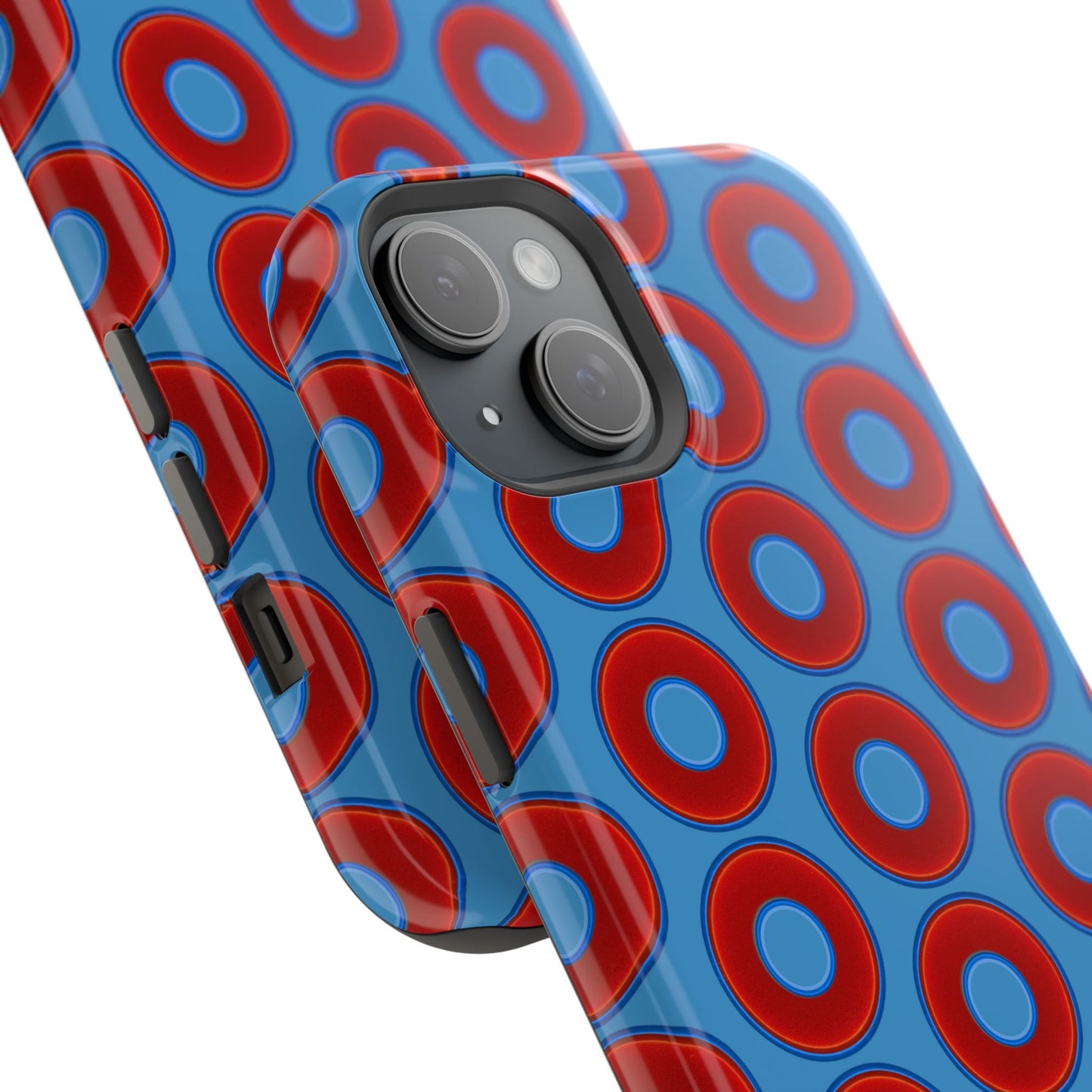 Magnetic Tough Donut Case - red vivid donut print w/light steel blue background