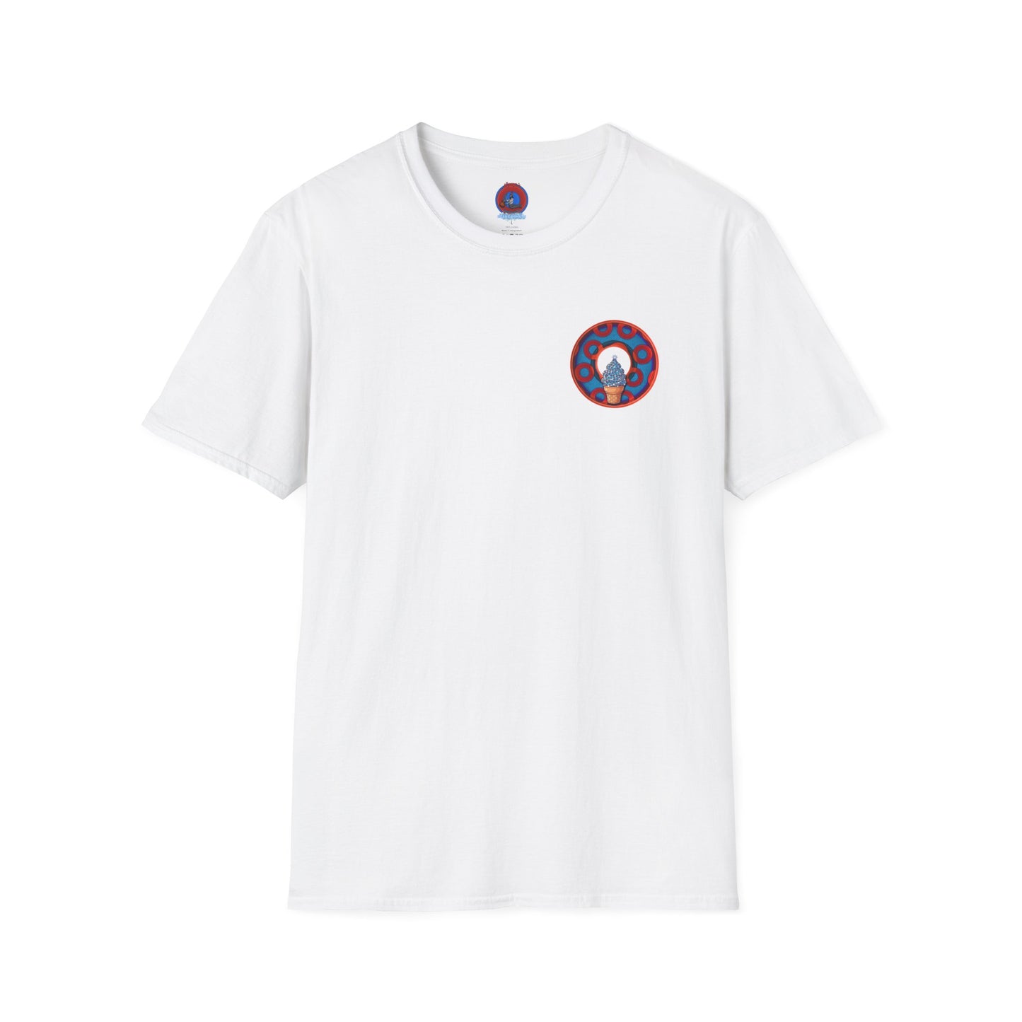 Classic Donut Tee - Unisex Soft-Style - "We All Scream It's ICE Cream" - blue/red rustic paradox donut