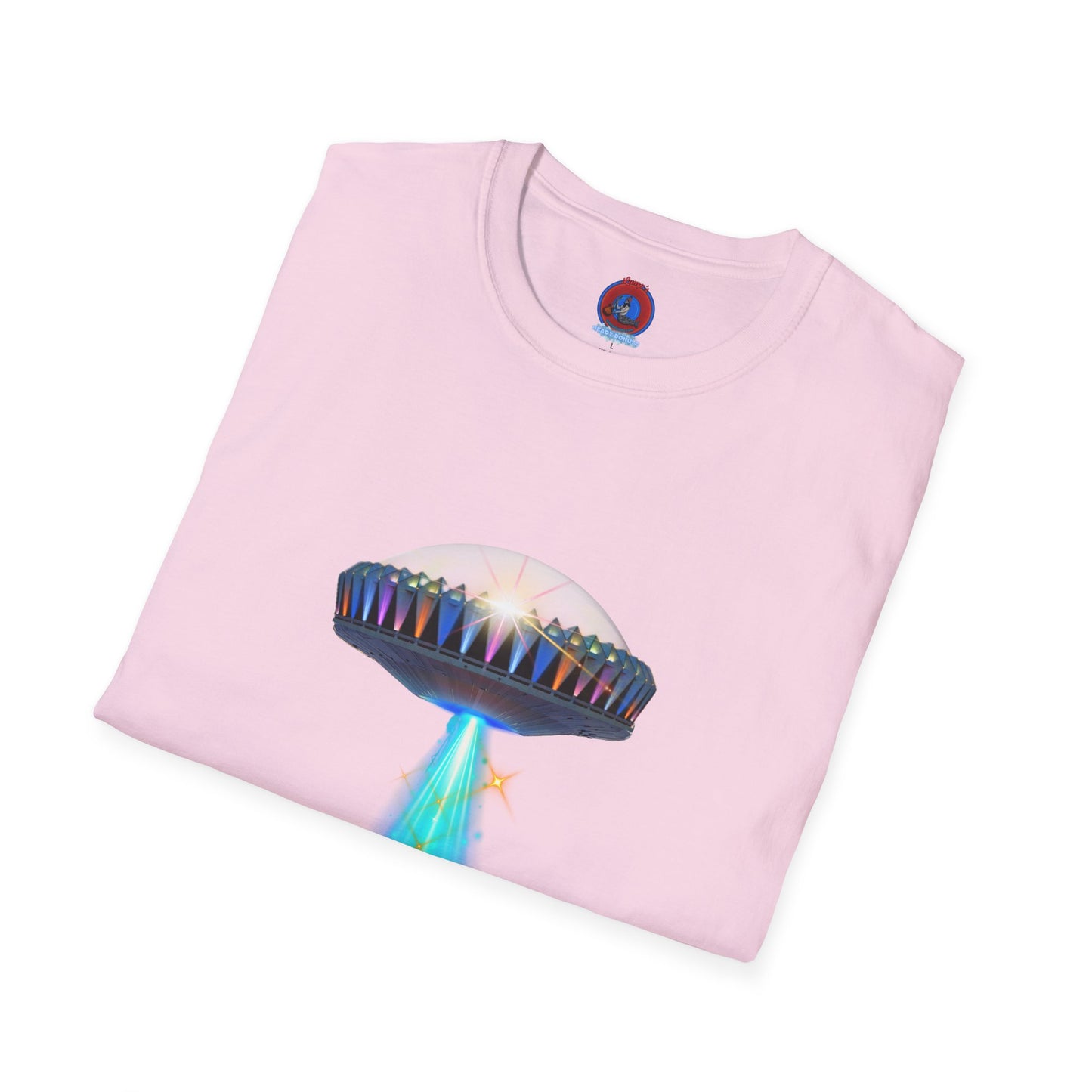 Classic Donut Tee - Unisex Soft-Style - "Donuts now Served on the Mothership" - series 1.0  - variant 6  - tractor-beamed donut