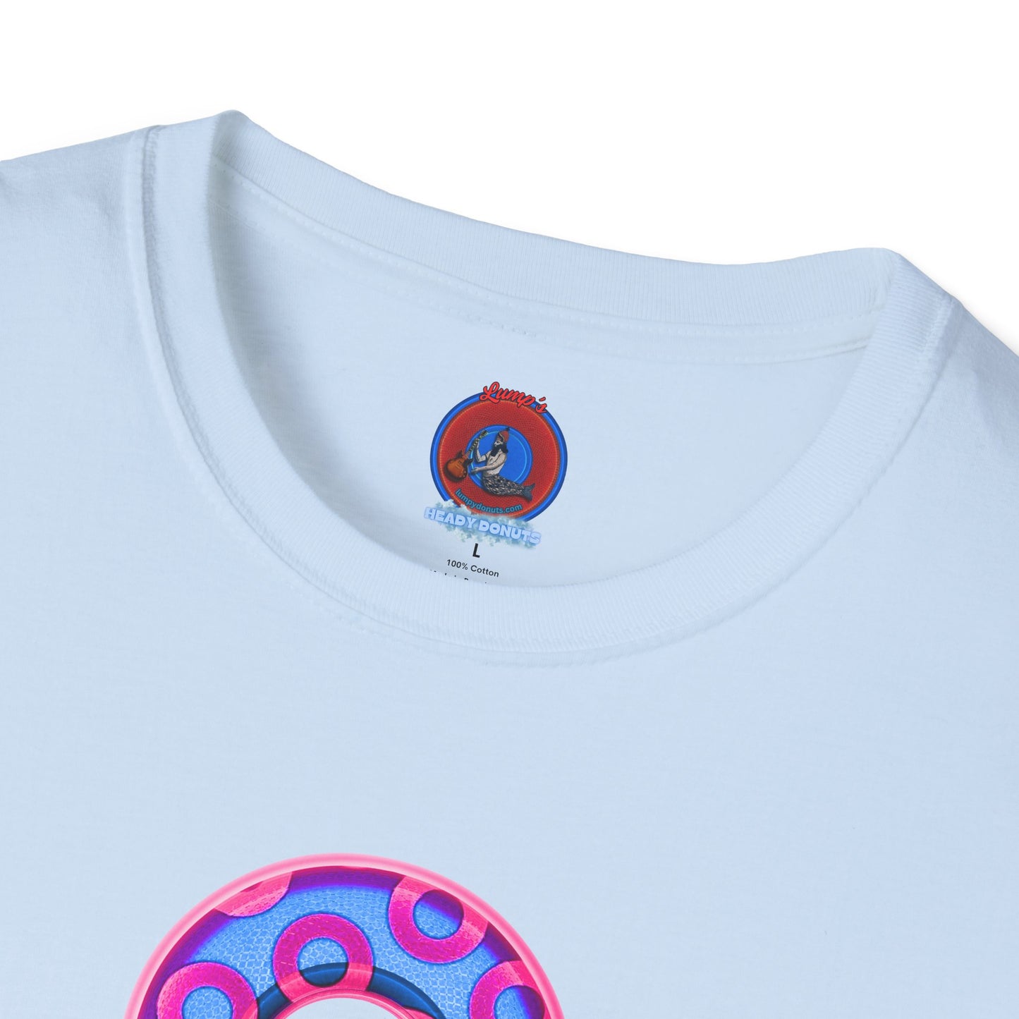 Plain Donuts/Unisex Soft-Style - "Plain Rustic Paradoxical Donuts" - light blue/magenta donuts