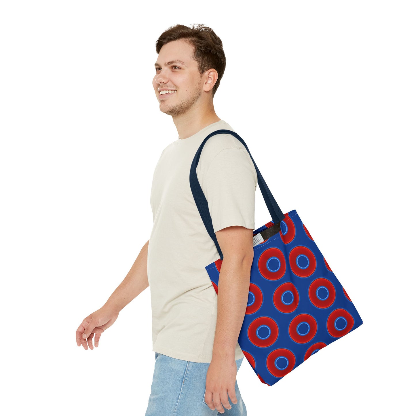 Lumpy Beach/Tote Bag - red vivid donuts w/dark blue background