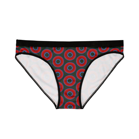 Lumpy Donut Underwear - vivid red donut print w/dark forest green background