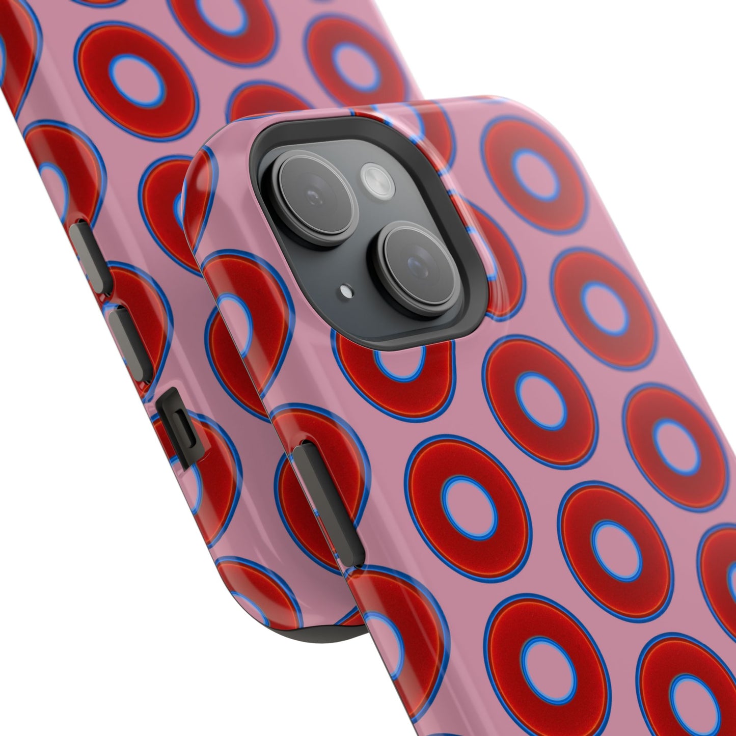 Impact-Resistant Lumpy Donut Case - red vivid donut print w/pale magenta background