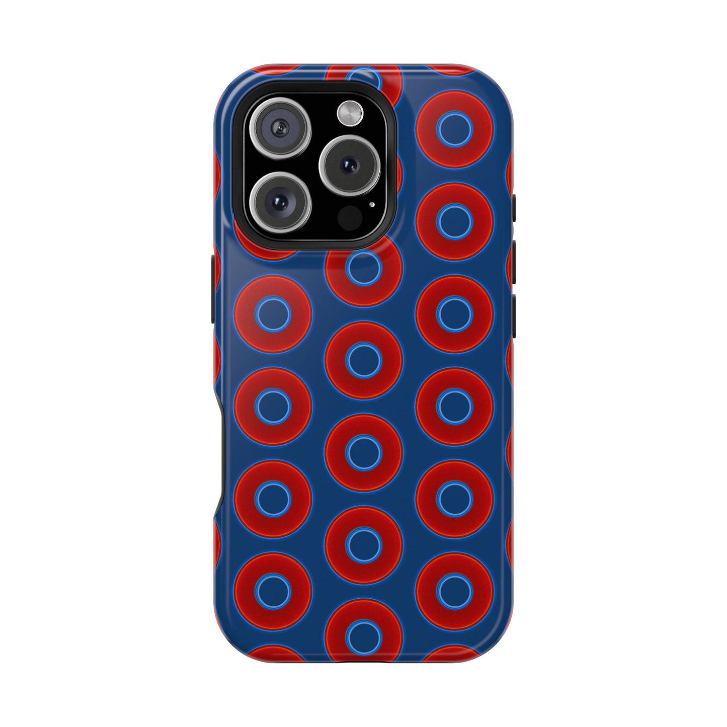 Impact-Resistant Lumpy Donut Case - red vivid donut print w/Atlantic navy blue background
