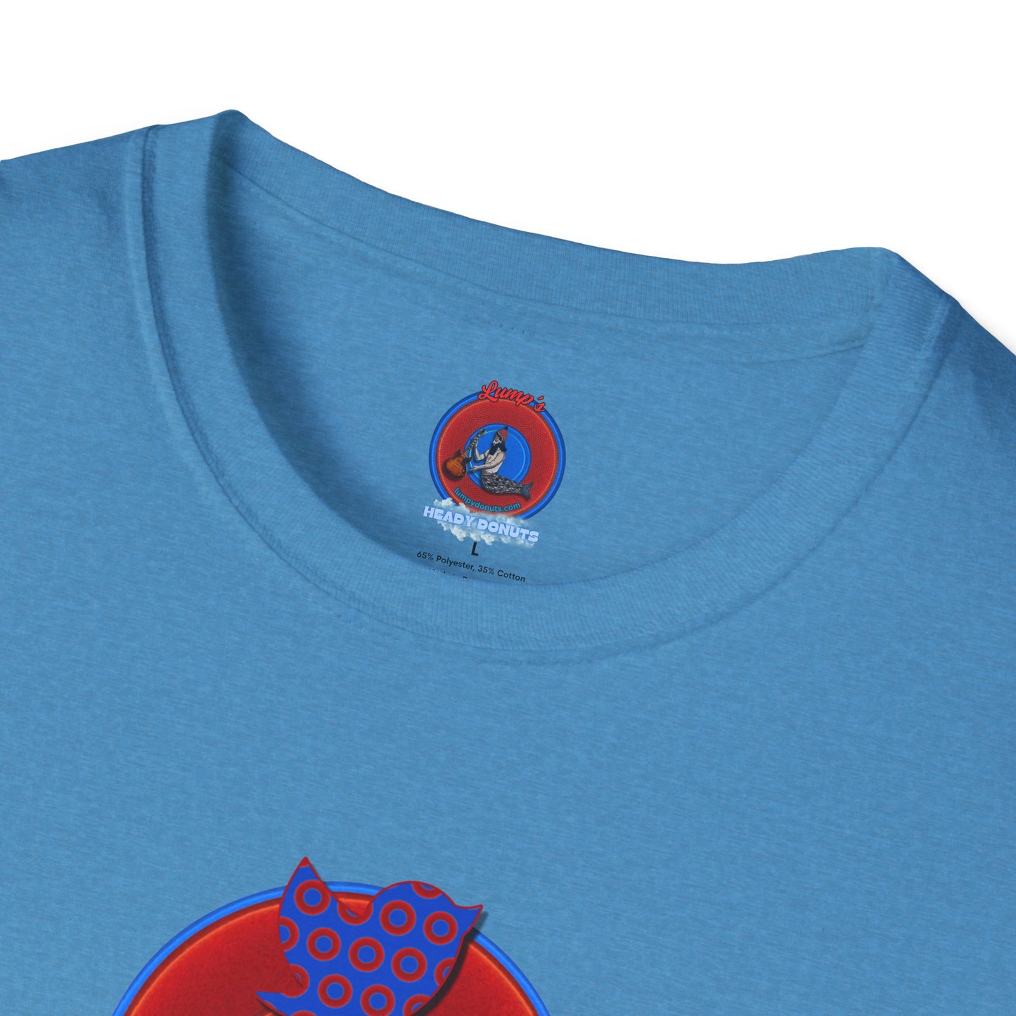 Classic Donut Tee - Unisex Soft-Style - "Phamous Mocking Donut" - vivid red/blue donut