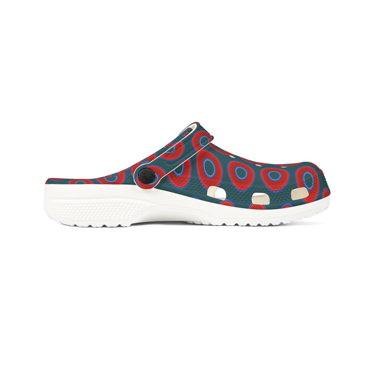 Spatchcocks - donut slip-on shoes - vivid red donuts w/midnight teal green background [unisex]
