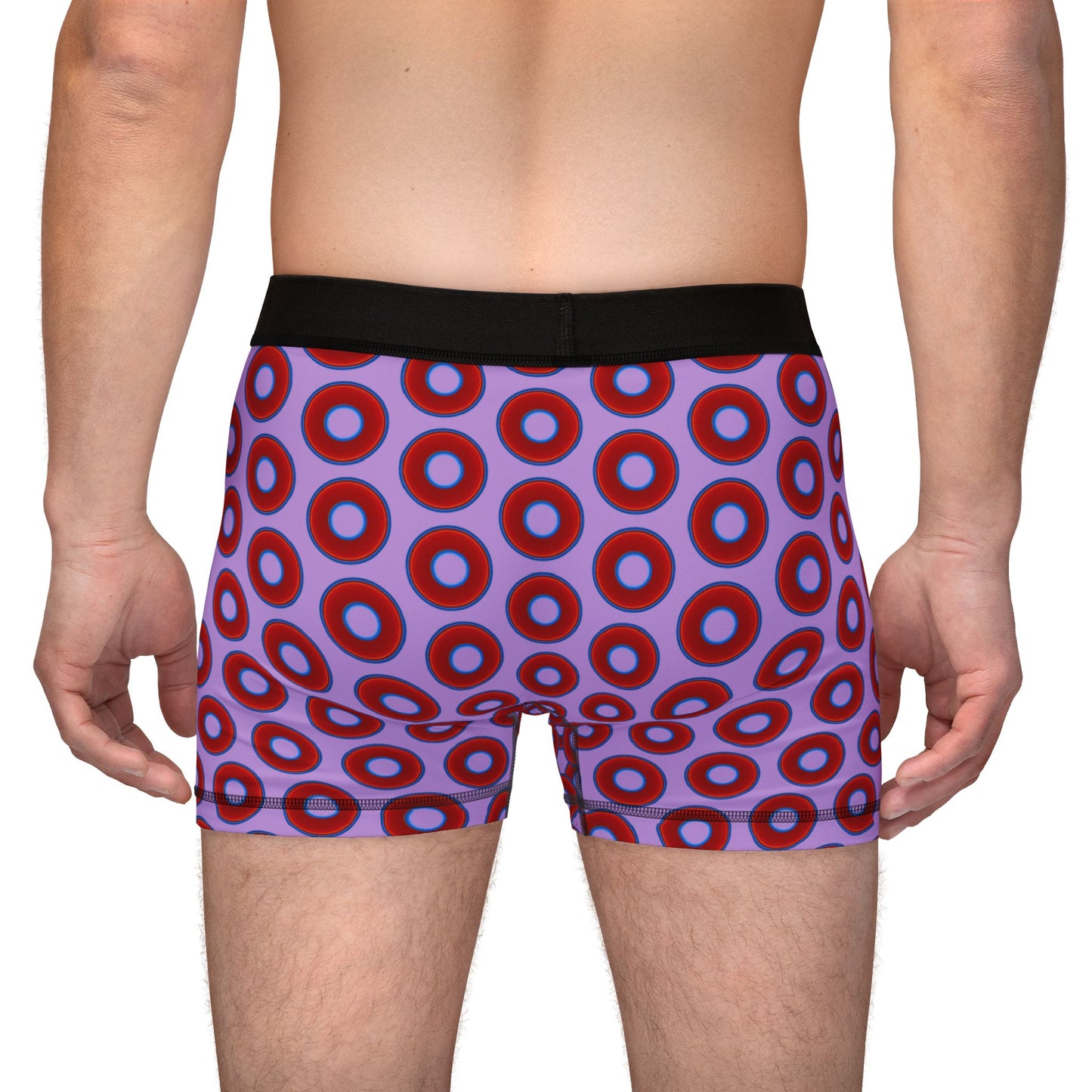 Men's Donut Boxers - red vivid donuts w/wisteria purple background