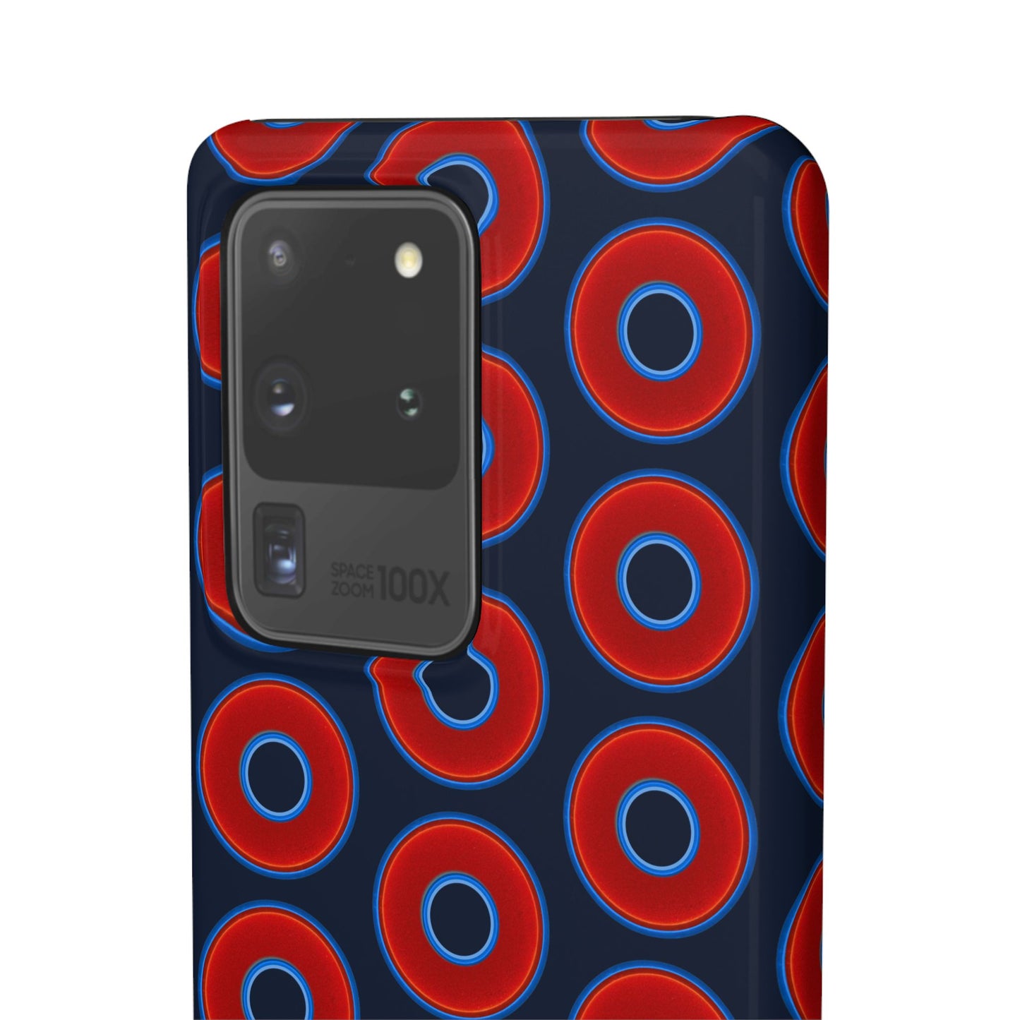 Lumpy Donut Snap Case - red vivid donut print w/midnight teal blue background