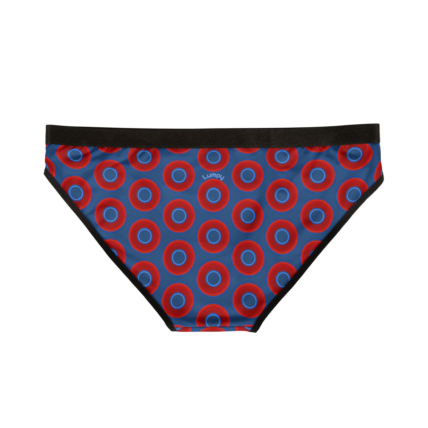 Lumpy Donut Underwear - vivid red donut print w/light navy blue background