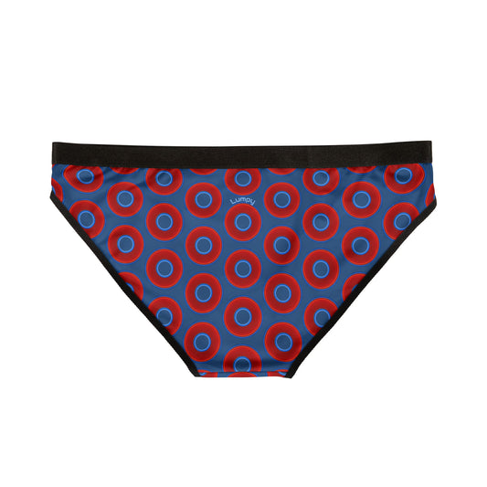 Lumpy Donut Underwear - vivid red donut print w/light navy blue background
