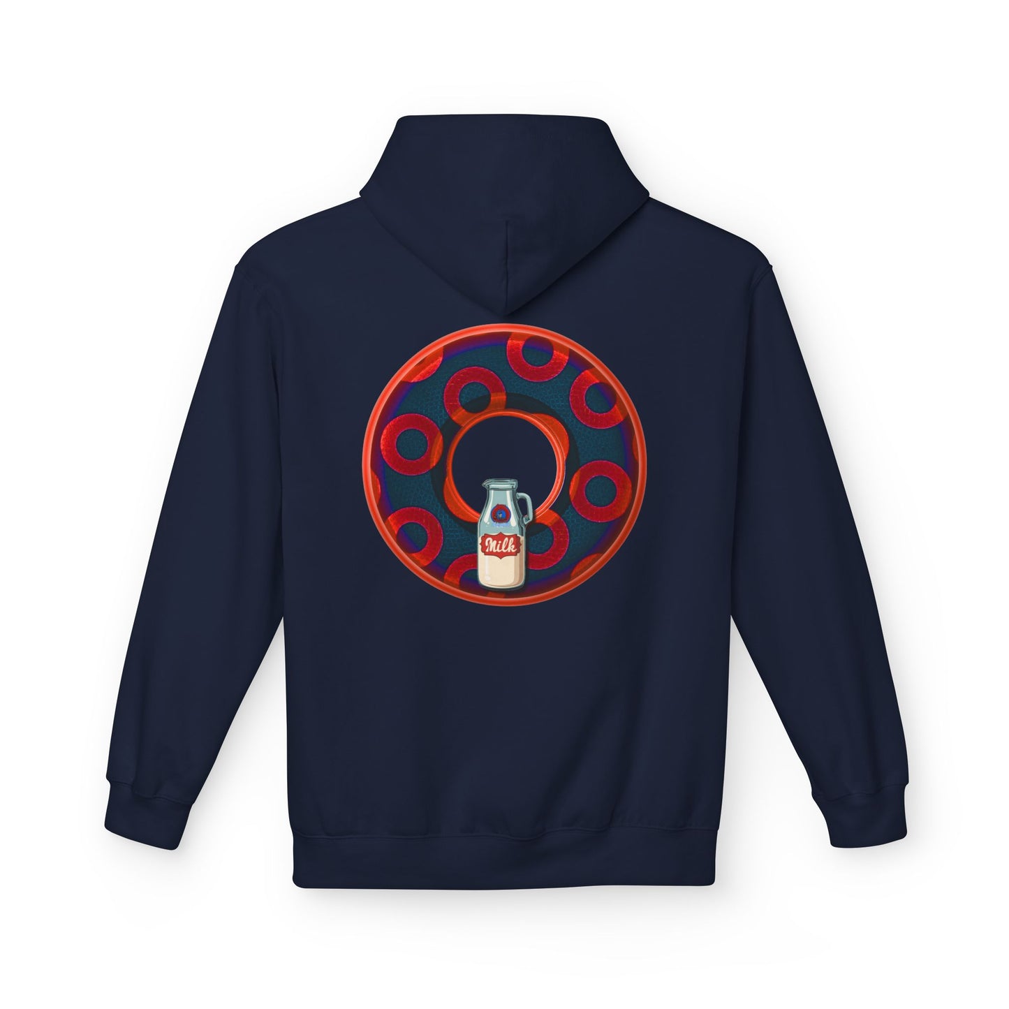 Fleece Harry Hoodies [Midweight Soft-style] - "Wooked Cream Dairy - YEMSG Donut" - navy blue/red rustic paradox donut - variant 3