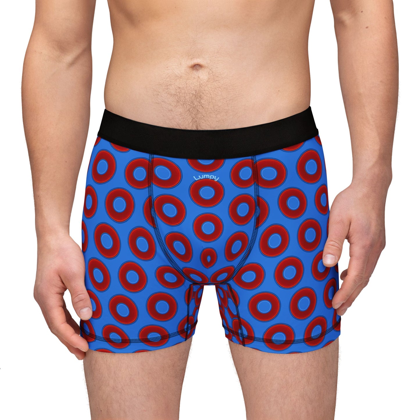 Men's Donut Boxers - red vivid donuts w/light royal blue background